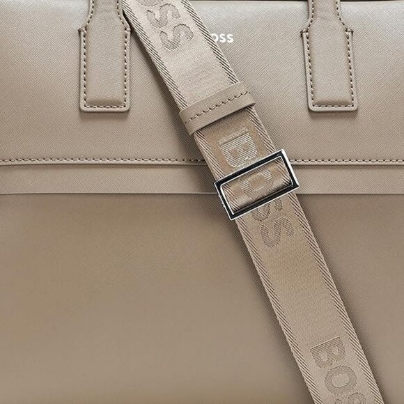 BOSS Mens Zair Bonded Leather Brief Case Garden Moss Green Beige NWT - Picture 4 of 4